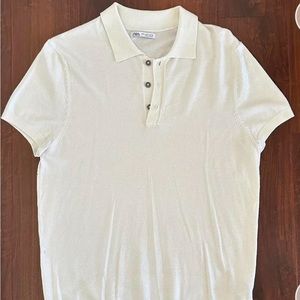 Cream fleece Zara fitted polo shirt